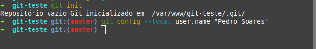Configurando usuário local no git inicializando um arquivo de configurações em um diretório