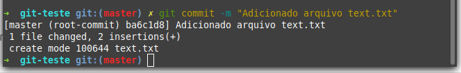 Exemplo do git commit com parâmetro message -m